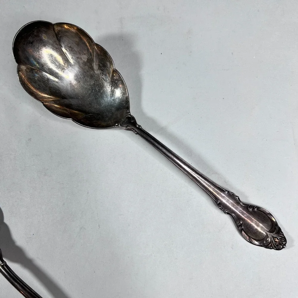 Holmes & Edwards I S Deep Silver Plated Serving Set of 3 Spoon Forks Scalloped